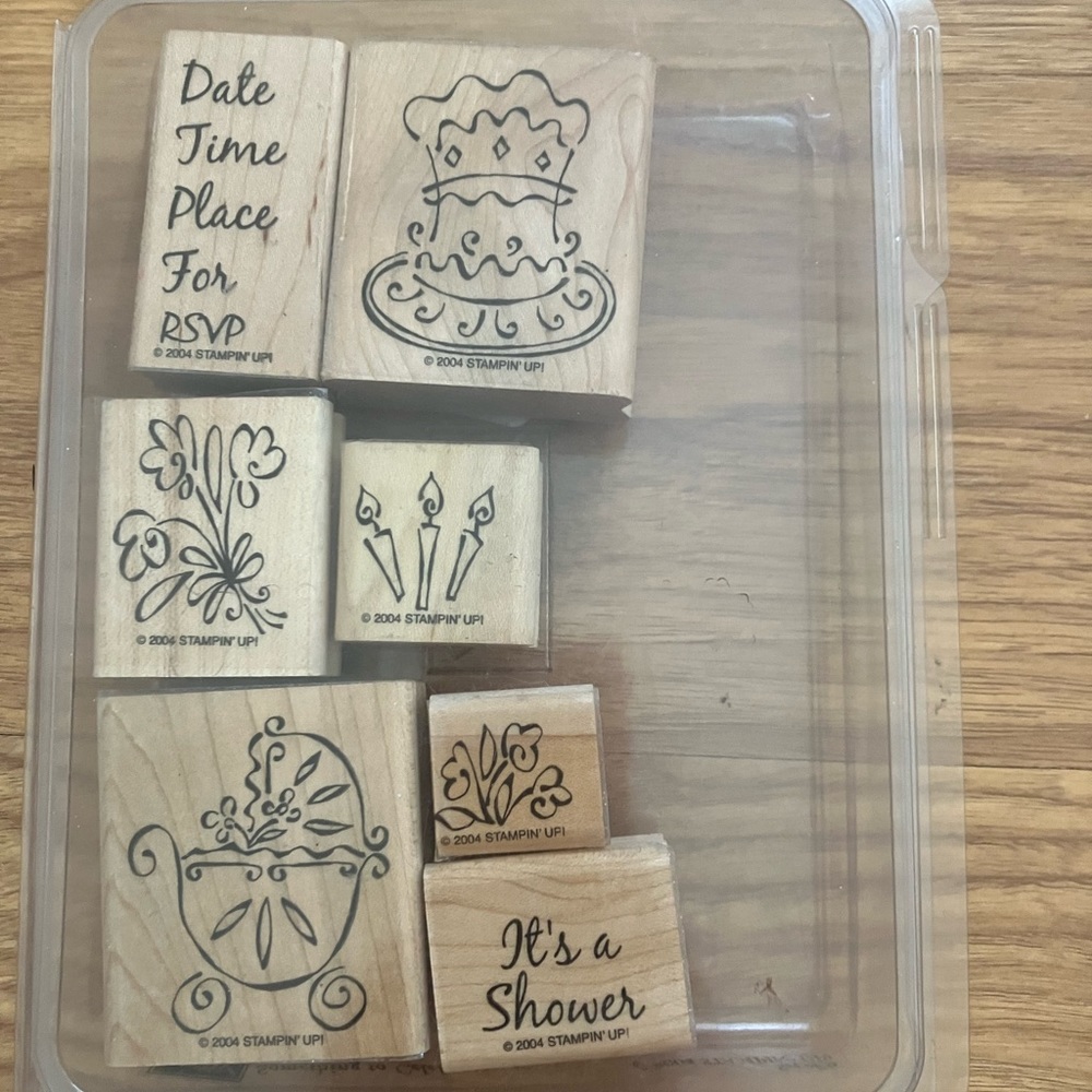 Stampin' Up! Birthday & Baby Shower Wooden Rubber Stamps 7 PCS EUC